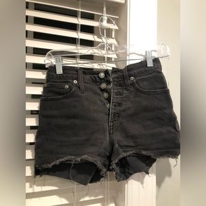 Madewell Distressed Dark Wash Button Style Jean Shorts